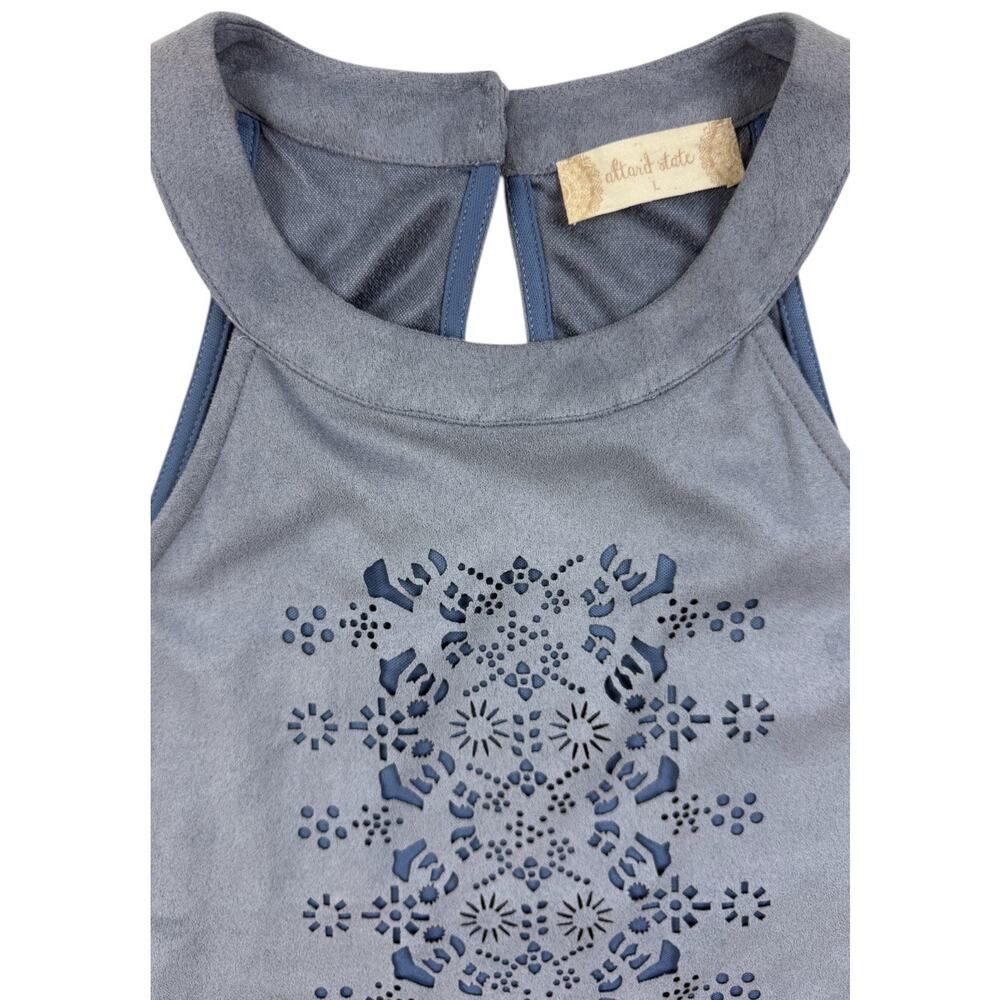 Altar'd State Halter Tank Festival Boho Womens Blue Faux Suede Eyelet Cut Large - Picture 3 of 12